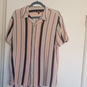 Express Men's Casual Striped Shirt - Peach, Black, Gray